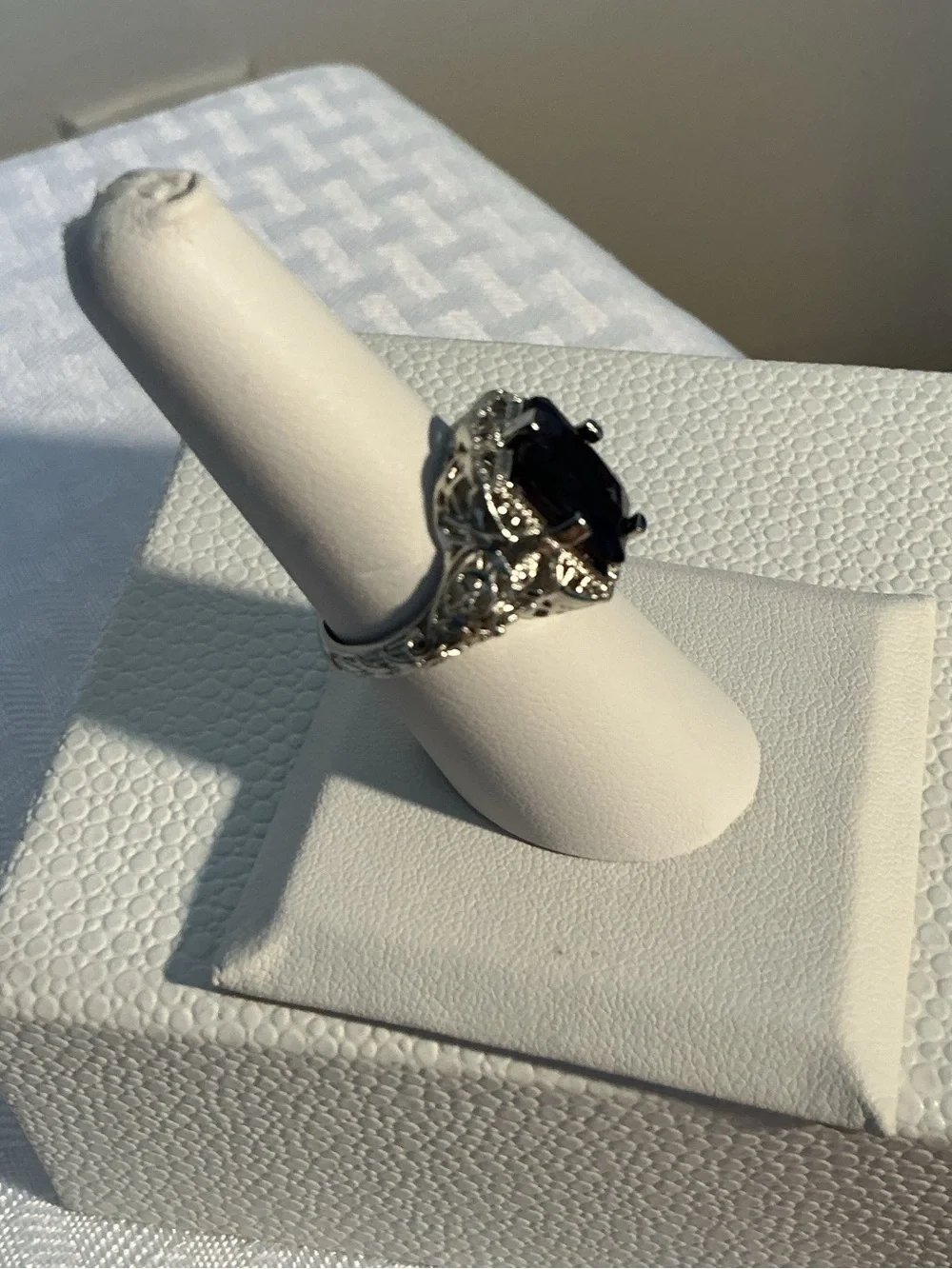 Rhinestone and Lab Created Sapphire Silver Tone Ring